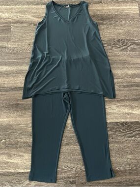 Sympli Grey Matching Set Tunic Tank Top Size 14 & Pull On Cropped Pants Size 10